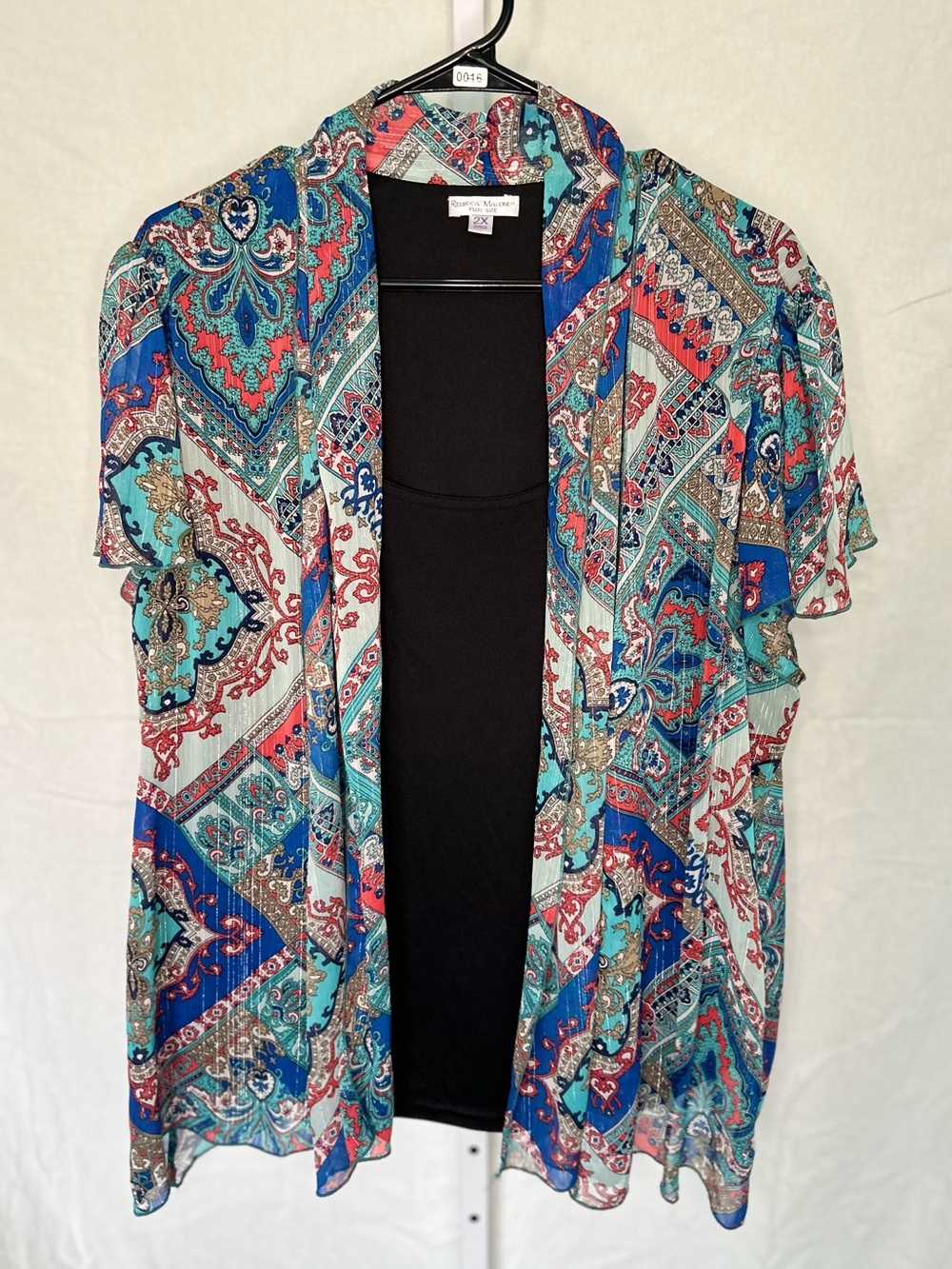 Rebecca Malone Paisley Kimono Top Plus Size 2X Blue Red Open Front